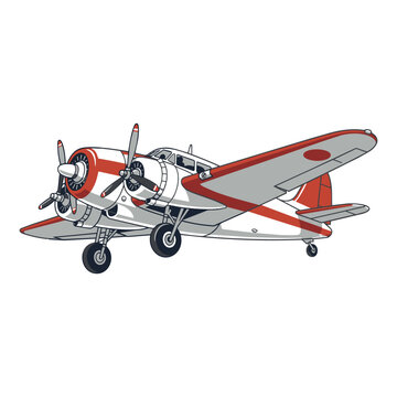 Vintage Japanese twin-engine propeller airplane cartoon vector illustration