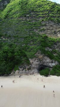 Vertical Aerial 4K Drone Footage Kelingking Beach Nusa Penida Bali Indonesia