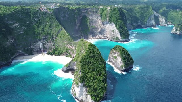 Aerial 4K Drone Footage Kelingking Beach Nusa Penida Bali Indonesia