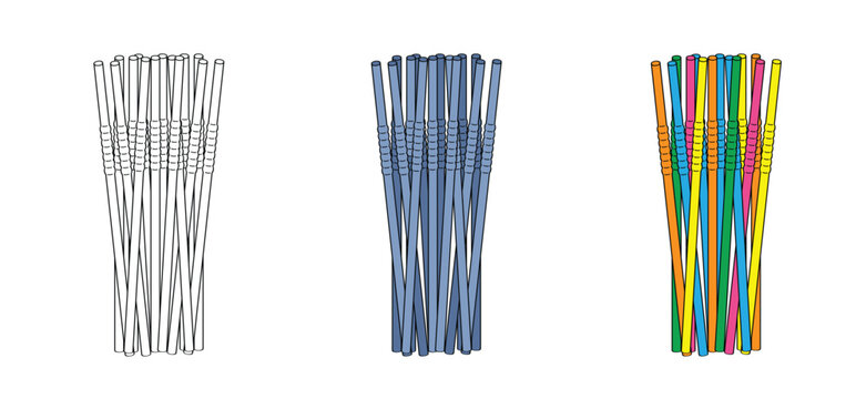 Colored flexible drinking straws. Colour reusable drinking glass straw, flexible paper drinking straw. Color, plastic Straw. Curved drinking straws
