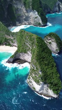 Vertical Aerial 4K Drone Footage Kelingking Beach Nusa Penida Bali Indonesia