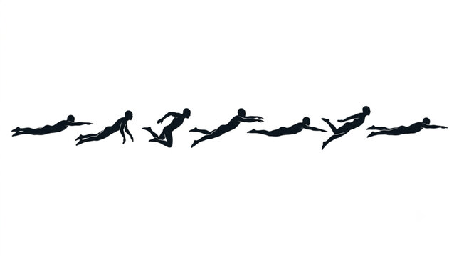 Swimmers and Divers in Motion Silhouette Sequence Vector Illustration
