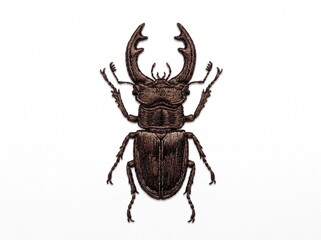 Fototapeta premium Detailed stag beetle embroidery art isolated on white background 