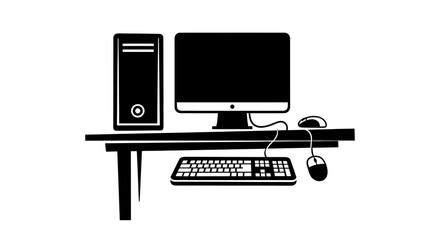 Fototapeta premium Computer Setup With Monitor Keyboard And Mouse Silhouette