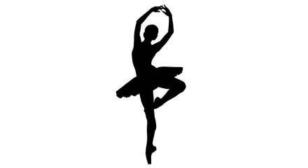 Ballerina in arabesque pose black silhouette against a white background © MDHANZALA