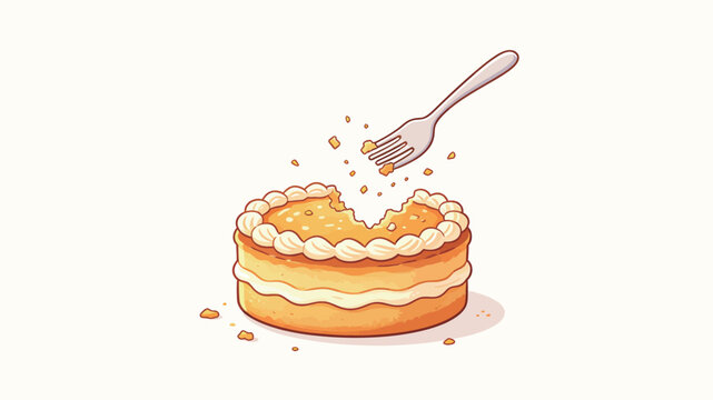 Charming hand-drawn vector illustration of a two-layer sponge cake with cream frosting and