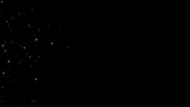white snow flakes and glitter stars trail page transition alpha channel loop animation, shiny and glitter snow sparks, Christmas and new year holiday social media motion design element