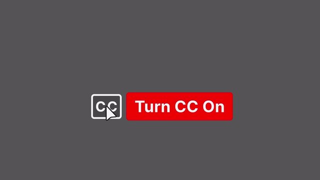 Turn CC On Subtitles Button Pack - 2 Styles - Alpha Channel 4K. Each animation features the text "Turn CC On" with a clickable CC icon in two different color variations. 