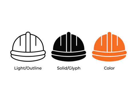 Safety helmet icon. Construction cask and protection symbol. Worker safety, risk and hazard sign. Guard and secure concept representing hardhat, construction and workplace safety.
