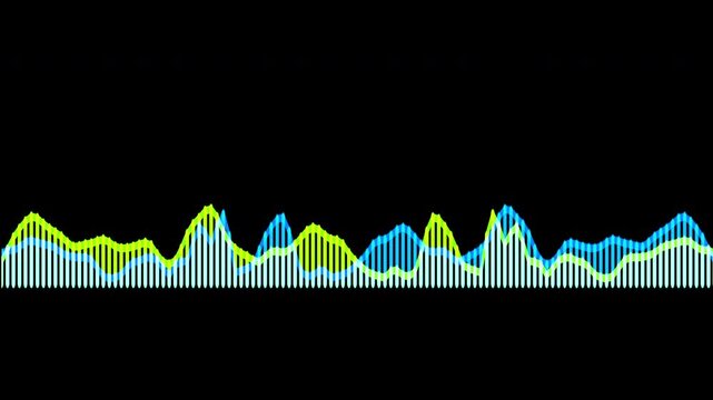 Colorful audio waveform spectrum animation.Spectrum audio animation, Wave form Audio Isolated on background. Audio spectrum wave effect, waveform beats.Green background.