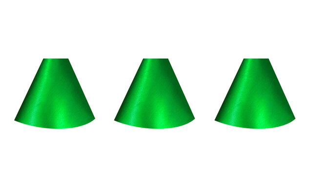 Three green truncated cone shapes with shadows and soft folds.