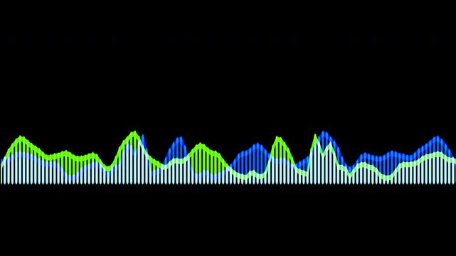 Colorful audio waveform spectrum animation.Spectrum audio animation, Wave form Audio Isolated on background. Audio spectrum wave effect, waveform beats.Green background.
