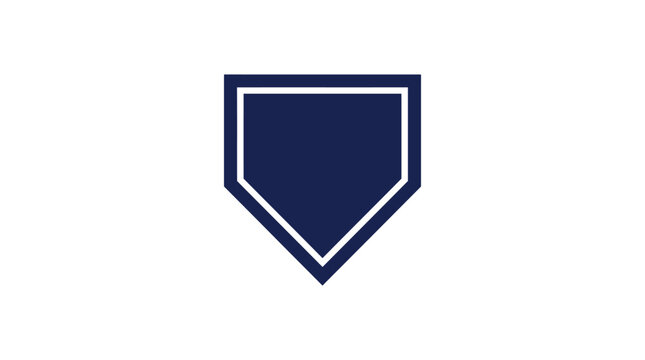Simple dark blue home plate baseball vector graphic illustration featuring a clean white border outline