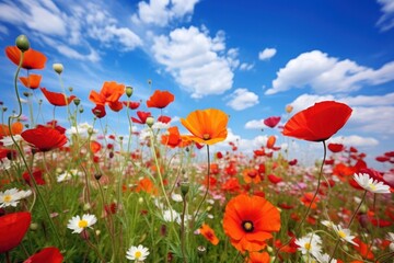 Fototapeta premium Natural flowers landscape sky grassland.