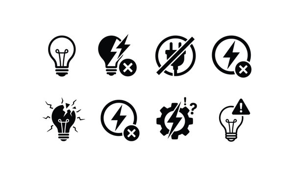Electrical error and power outage warning icon collection.