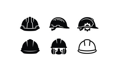 Fototapeta premium Set of hard hat and safety helmet vector icons on checkerboard.
