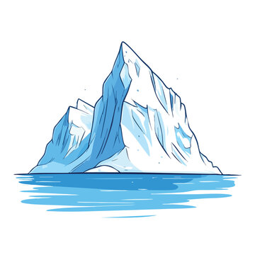 Stylized Illustration of a Massive Blue and White Iceberg Floating on Water.