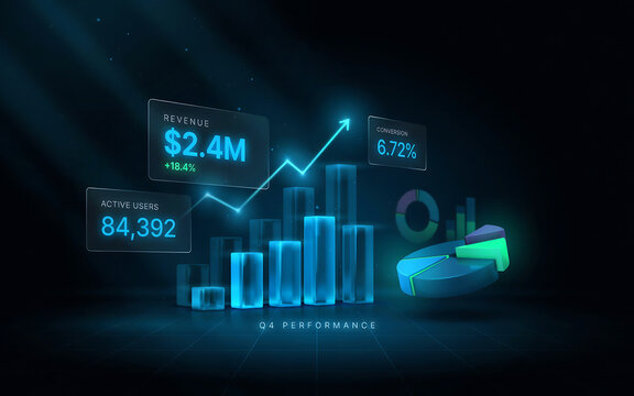 Q4 performance graph with revenue, active users, and growth metrics revenue graph business statistics