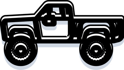 Fototapeta premium Off road pickup truck silhouette icon showing a sturdy vehicle with large tires, representing adventure, outdoor activities, rugged transport, and exploration