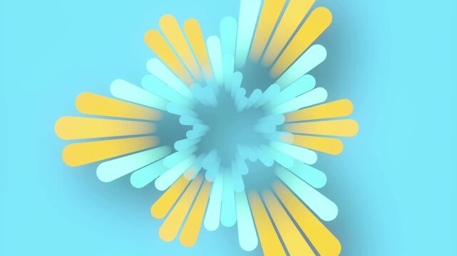 Professional 3D loop of pulsating yellow and teal layers on a blue background. Positive energetic vibe for ecology, kids content, and mobile app intros