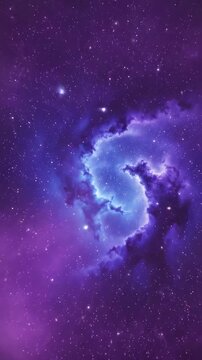Vibrant purple and blue nebula with swirling cosmic dust and distant stars, outer space exploration, deep galaxy