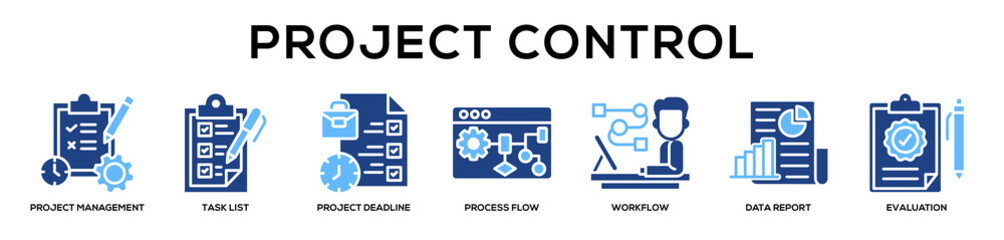 Fototapeta premium Glyphcolor - Project Management web banner icon vector illustration concept