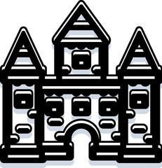 Obraz premium Playful castle icon representing childhood fantasy and imaginative play, simple black and white vector outline ideal for children's games, storybooks, apps, and educational design