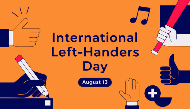 International Left-Handers Day, left-handed awareness, August 13, hand icons, orange background