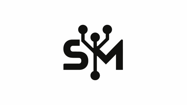 Black SM initials logo with electronic circuit nodes