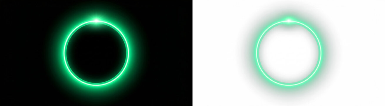 green glowing neon circle light effect design on black background