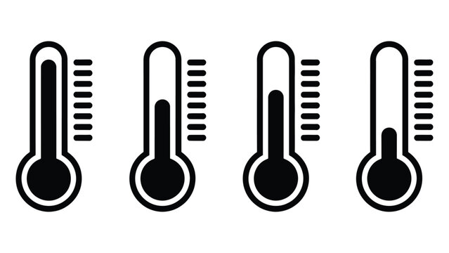 Set of four thermometer icons representing different temperature levels on a white background