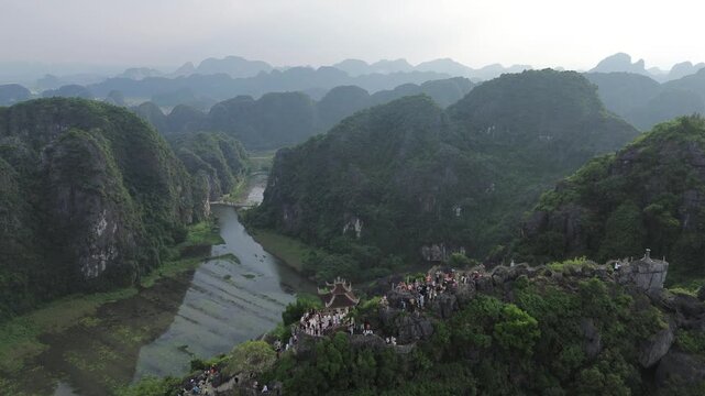 Aerial 4K Drone Footage Ninh Binh Vietnam Limestone Karst Rice Paddies