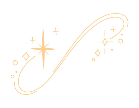 Golden star sparkles and twinkling bursts trace. Celestial blink and flash with glitters. Magic starburst shine with spark shapes. Sweeping trail for celebration, wand wish radiance and luminous glow