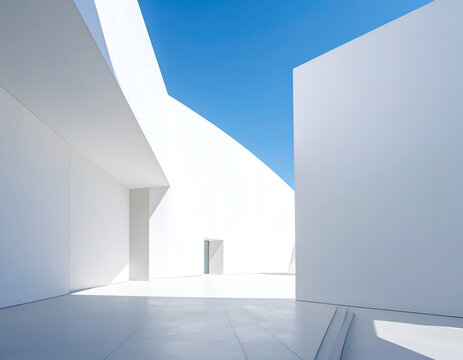 Modern White Architecture with Bright Blue Sky.