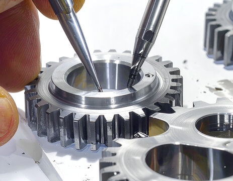 Precision Engineering - Close-up of Mechanic Inspecting Gear Teeth.