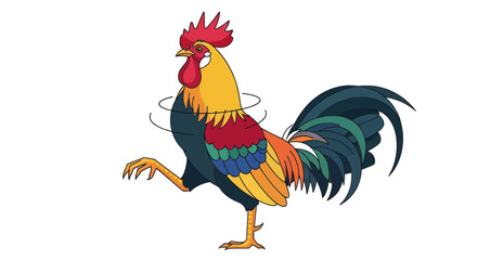 Strutting colorful rooster walking with one leg raised © tanung