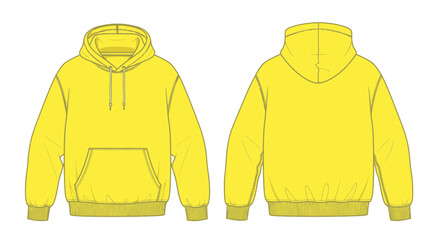 Yellow blank hoodie technical sketch front and back view © tanung