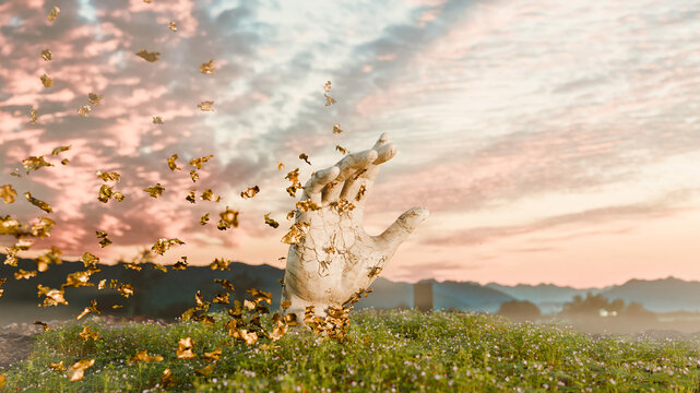 3D Render of a Golden Hand Transformation