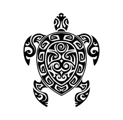 Fototapeta premium Maori turtle animal tribal graphic tattoo or sticker. Polynesian warrior black tattoo, New Zealand tribal folk decoration. Maori ethnic graphic symbol