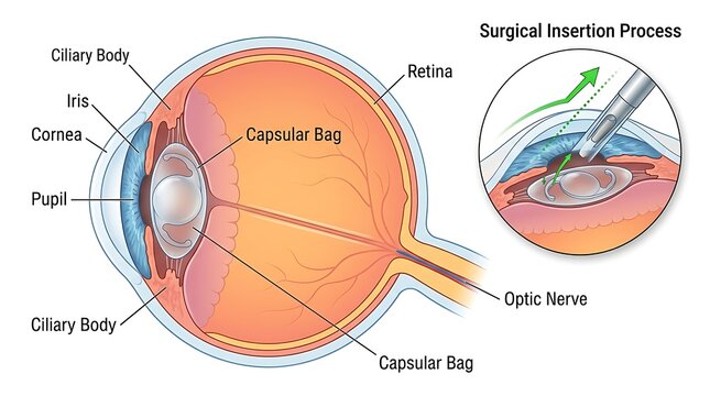 Surgical insertion process of an intraocular lens during cataract eye surgery