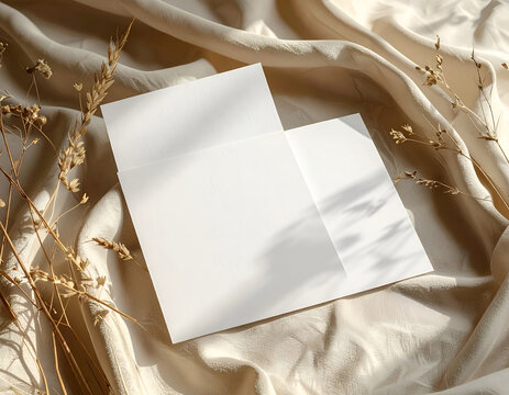 Minimalist Mockup of Blank Cards on Elegant Silk Fabric.
