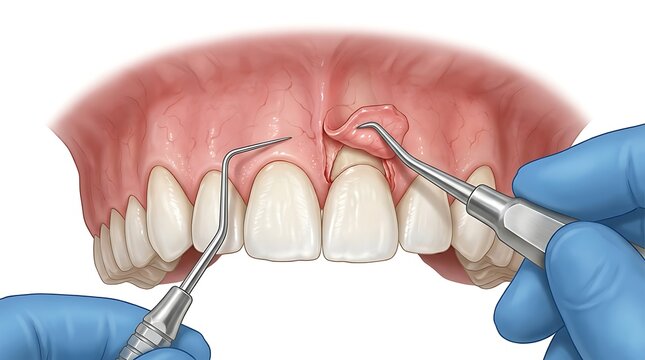 Surgical treatment of gum recession using dental tools and instruments