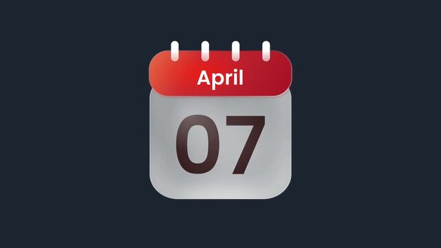 April 07 7th Calendar Date Animation Icon Display ProRes Alpha Channel 4K 60fps Professional Business Planning Graphic