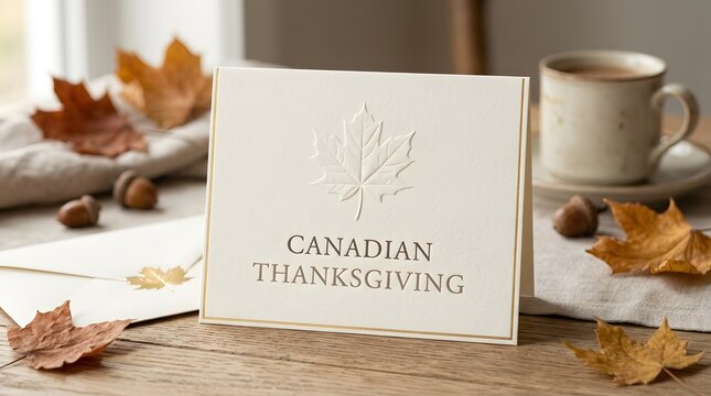 Canadian thanksgiving greeting card with fall leaves