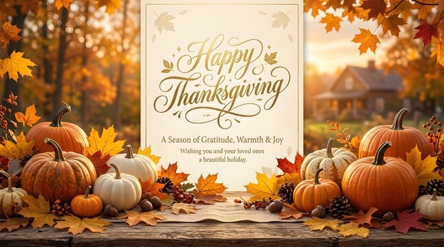 Warm thanksgiving wishes with pumpkins and leaves