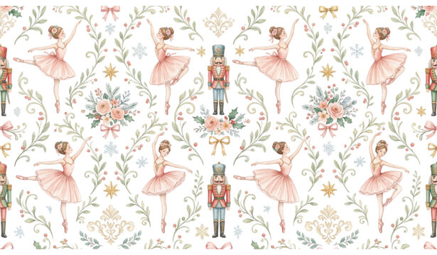 Holiday Ballet Watercolor Seamless Design