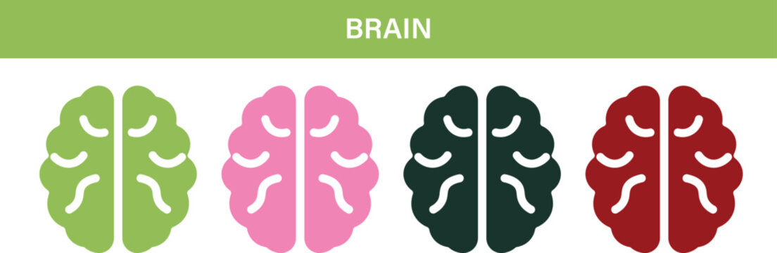 Brain solid icon set. Neuroscience, cognition, intelligence, memory, mental health, neurology, psychology and brain function vector icons.