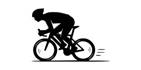 Fototapeta premium Black vector illustration showing a man and a woman riding their bicycles on white background, Cyclist silhouette on bicycle, isolated on white background