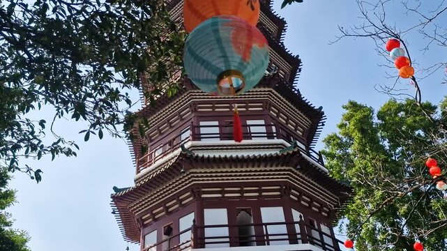 Pagoda of Buddhist Temple, Six Banyan Trees in Guangzhou, China