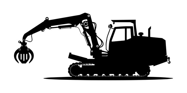 Boom lift and cherry picker silhouettes set, aerial work platform machines with operators in elevated working positions isolated on white background vector illustration, Cherry Picker Detailed 
